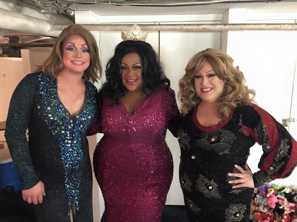 Misty Phoenix, Deja Dellataro and Alexis Stevens at Miss Gay Dayton America 2015 at Masque Night Club (Dayton, Ohio). May 2015.