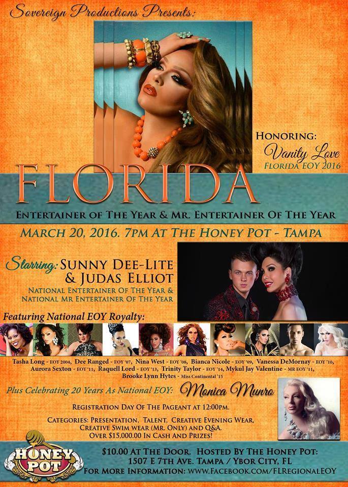 Show Ad | Florida Entertainer of the Year | Honey Pot (Tampa, Florida) | 3/20/2016