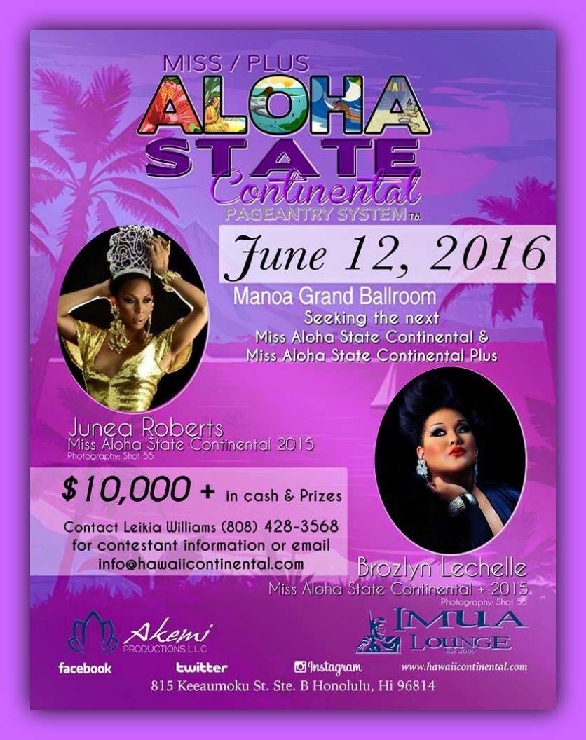 Show Ad | Miss Aloha State Continental and Plus | Imua Lounge (Honolulu, Hawaii) | 6/12/2016