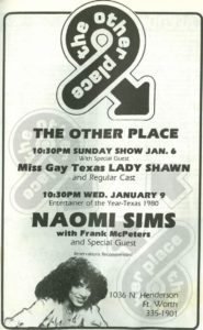 Show Ad | The Other Place (Ft. Worth, Texas) | 1/6-1/9/1980