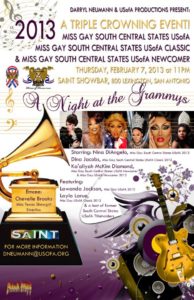Show Ad | Miss Gay South Central States USofA, USofA Classic and USofA Newcomer | Saint (San Antonio, Texas) | 2/7/2013
