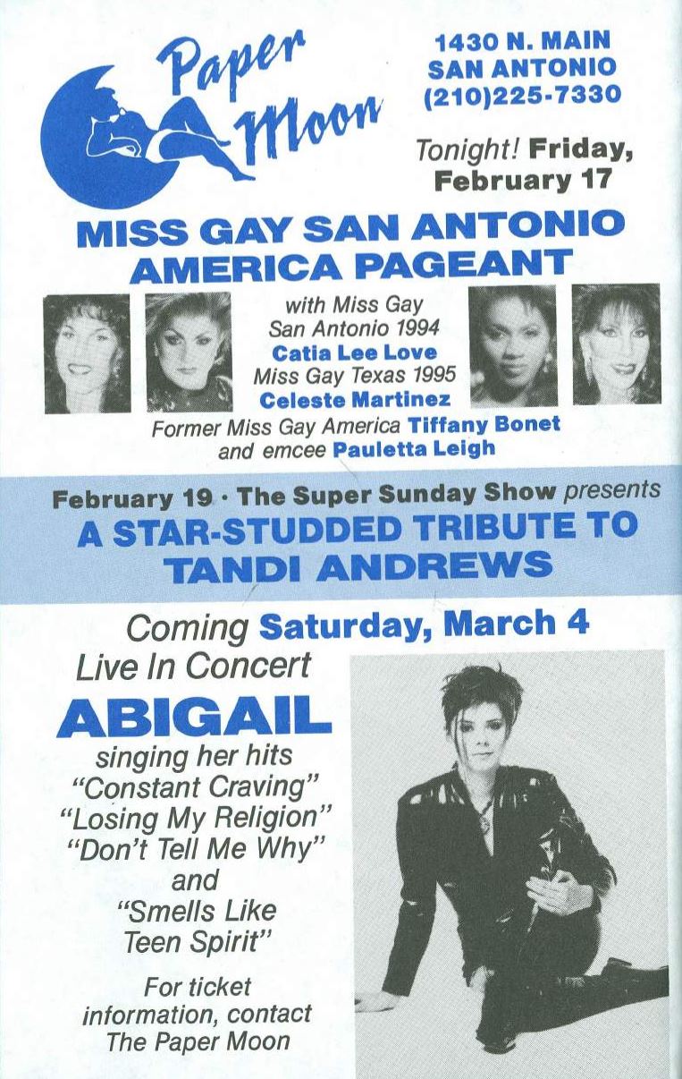 Show Ad | Miss Gay San Antonio America | Paper Moon (San Antonio, Texas) | 2/17/1995