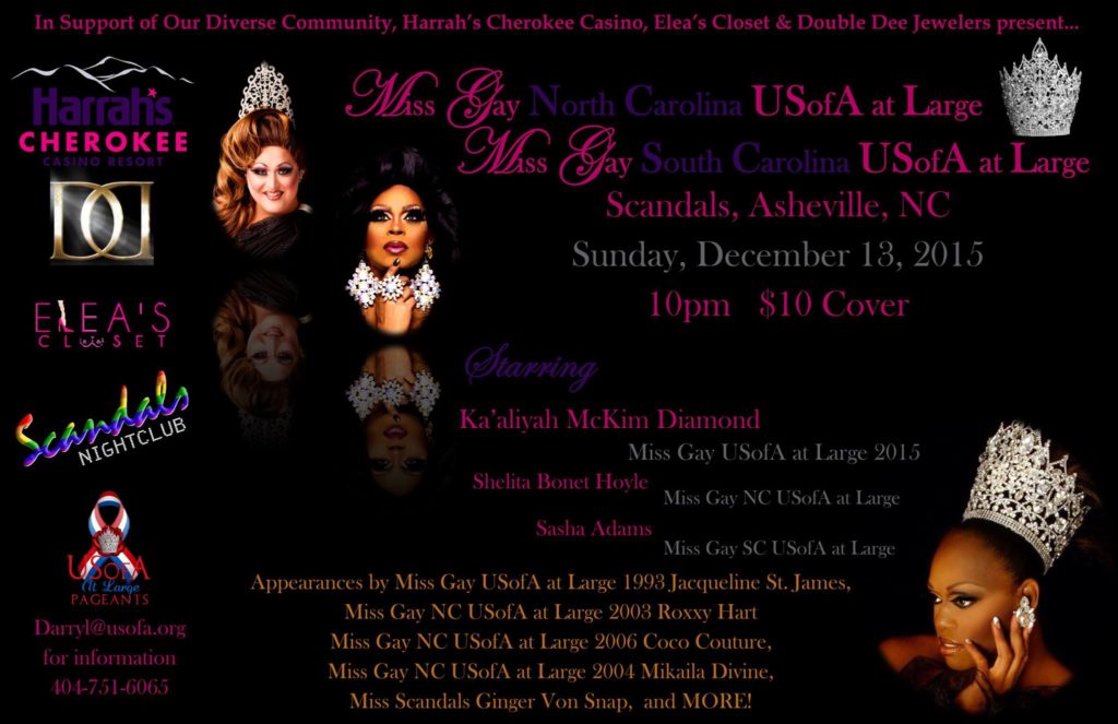 Show Ad | Miss Gay North Carolina USofA at Large and Miss Gay South Carolina USofA at Large | Scandals (Asheville, North Carolina) | 12/13/2015