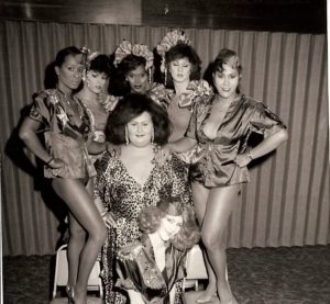 'Fabulous Fakes' Cast included L to R - Danyelle Thomas, Shante (AKA Alexandra Billings), Dianna McKay, Ginger Spice, Monica Mone't. Ginger Grant is in center and Patti Cakes is sitting on the floor.