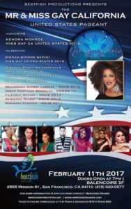 Show Ad | Mr. and Miss Gay California United States | Balencoire (San Francisco, California) | 2/11/2017