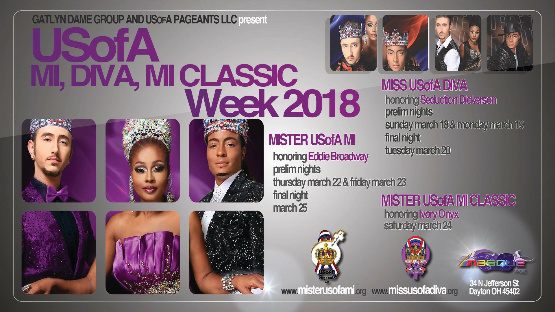 Show Ad | Miss USofA Diva, Mister USofA M.I. and Mister USofA M.I. Classic | Masque (Dayton, Ohio) | 3/18-3/24/2018