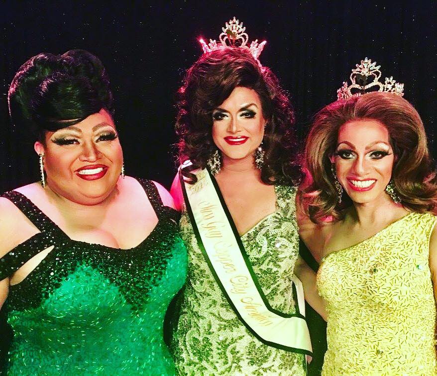 Miss Gay Copper City America 2018 at the Rock in Phoenix, Arizona on January 14th, 2018. Pictured are Anya C. Mann (1st Alternate to Miss Gay Copper City America 2018), Claudia B (Miss Gay Copper City America 2018) and Olivia Gardens (Miss Gay Arizona America 2017).