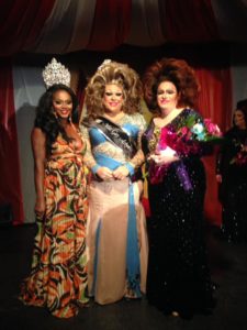 Dominique Sanchez (Miss Gay USofA Classic 2017), Mya Alexander (Miss Gay Arkansas USofA Classic 2018) and Diedra Windsor Walker (1st Alternate to Miss Gay Arkansas USofA Classic 2018) at Triniti Night Club in Little Rock, Arkansas on the night of March 2nd, 2018 at the Miss Gay Arkansas USofA Classic pageant.