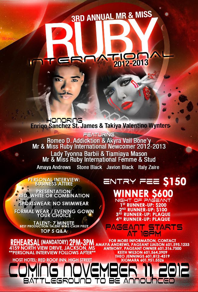 Show Ad | Mr. and Miss Ruby International | Jackson, Mississippi | 11/11/2012