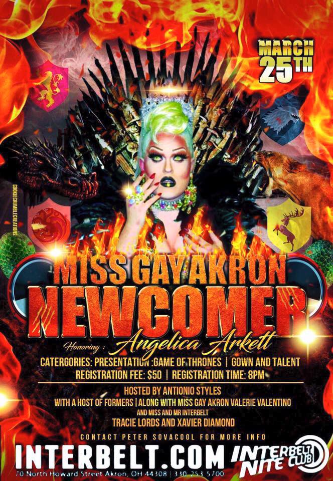 Show Ad | Miss Gay Akron Newcomer | Interbelt Nite Club (Akron, Ohio) | 3/25/2018