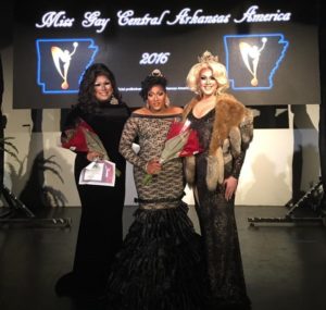 Nicki Savage (1st Alternate to Miss Gay Central Arkansas America 2016), Charnay Malletti Cassadine (Miss Gay Central Arkansas America 2016) and Eden Alive (Miss Gay Arkansas America 2015) at the Miss Gay Central Arkansas America 2016 contest at Discovery Night Club in Little Rock, Arkansas on the night of August 13th, 2016.
