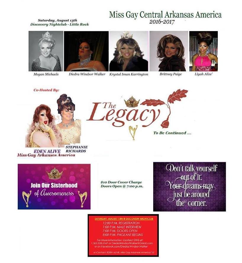 Show Ad | Miss Gay Central Arkansas America | Discovery Nightclub (Little Rock, Arkansas) | 8/13/2016