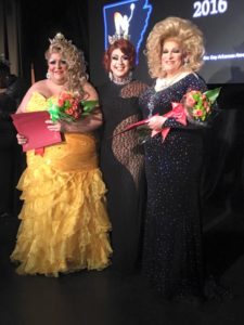 GiGi Galore (newly crowned Miss Gay Southern Arkansas America 2016), Eden Alive (Miss Gay Arkansas America 2015) and Diedra Windsor Walker (1st Alternate to Miss Gay Southern Arkansas America 2016) at the Miss Gay Southern Arkansas America 2016 pageant at the Discovery Night Club in Little Rock, Arkansas on August 20th, 2016.