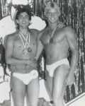 Mr. Gay All-American 1985 Keith Mitchell congratulates his successor, Mr. Gay All-American 1986 Ered Matthew.