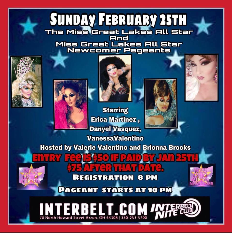 Show Ad | Miss Great Lakes All-Star and Miss Great Lakes All-Star Newcomer | Interbelt Nite Club (Akron, Ohio) | 2/25/2018