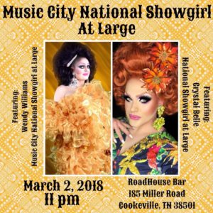 Show Ad | Music City National Showgirl at Large | Roadhouse Bar (Cookeville, Tennesee) | 3/2/2018
