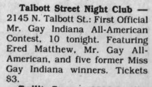 Mr. Gay Indiana America | Talbot Street Nightclub (Indianapolis, Indiana) | 4/18/1986 [The Indianapolis News (Indianapolis, Indiana) 18 Apr 1986, Fri • Main Edition • Page 52]