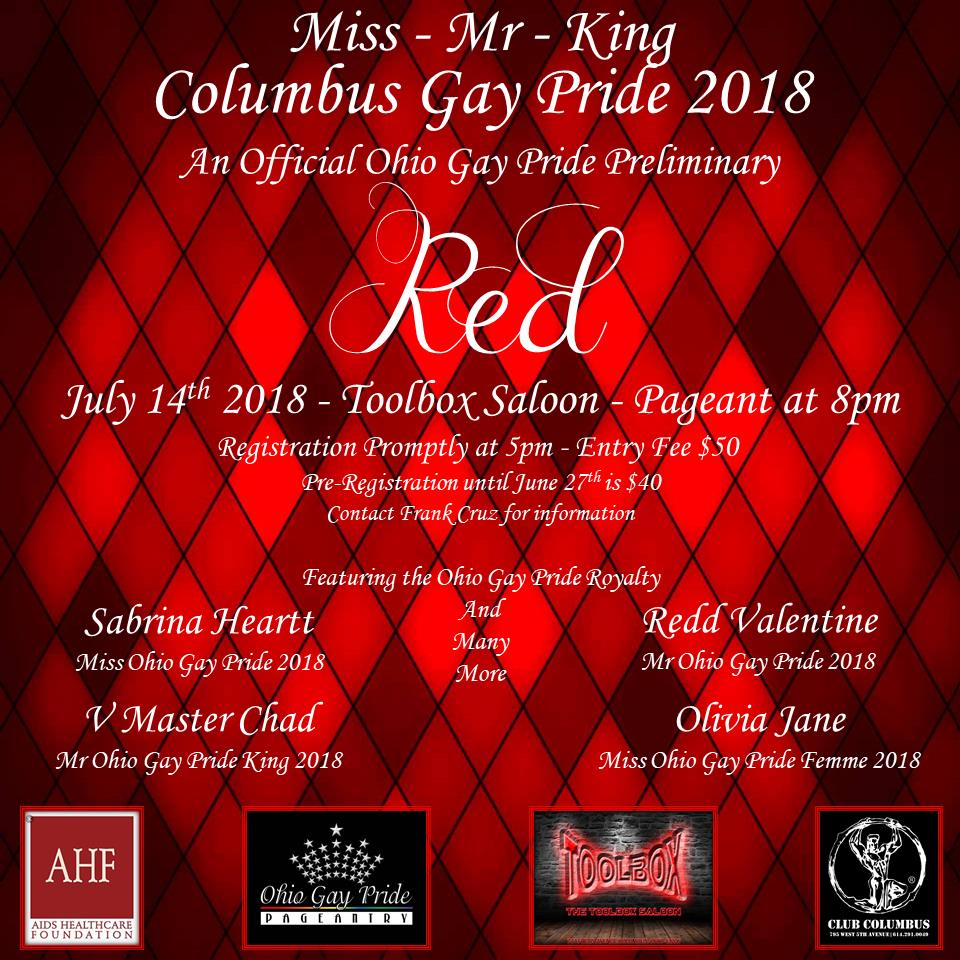Show Ad | Miss Columbus Gay Pride, Mr. Columbus Gay Pride and Mr. Columbus Gay Pride King | Toolbox Saloon (Columbus, Ohio) | 7/14/2018
