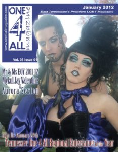 Mykul Jay Valentine and Aurora Sexton on the cover of One 4 All Magazine out of East Tennessee from January 2012.