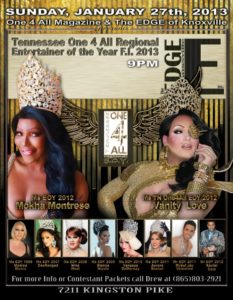 Show Ad | Tennessee One 4 All Entertainer of the Year, F.I. | The Edge (Knoxville, Tennessee) | 1/27/2013