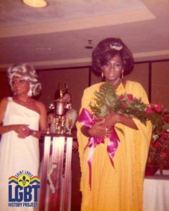 Lana Kuntz and Miss Peaches at the 1975 Miss Gay Illinois Pageant .