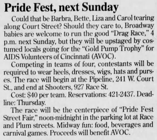 Pride Fest, next Sunday | The Cincinnati Enquirer (Cincinnati, Ohio) - 30 May 1999, Sun - Page 76