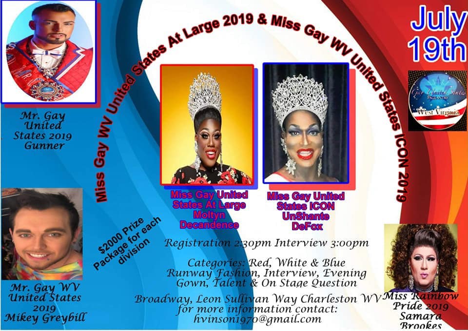Ad | Miss Gay West Virginia United States at Large and Icon | Broadway (Charleston, West Virginia) | 7/19/2019