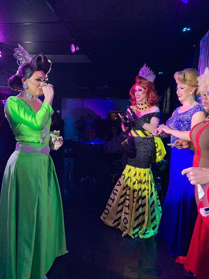 Mimi Sharp during her final walk. Facing her are Soy Queen, Britney Blaire and Mikayla Denise. | Miss Gay Columbus Ohio | Boscoe’s (Columbus, Ohio) | 1/25/2020