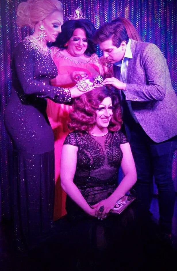 Eris Melody Grey being crowned Miss Gay Capital City America by Valerie Taylor, National Holiday and Nick (Amanda Punchfuk) | Miss Gay Capital City America | Boscoe's (Columbus, Ohio) | 4/21/2018