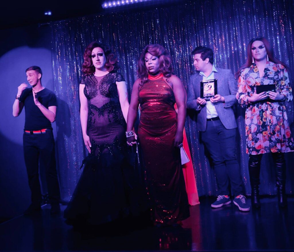 Eris Melody Grey and Cherry Poppins waiting for the announcement of the winner | Miss Gay Capital City America | Boscoe's (Columbus, Ohio) | 4/21/2018
