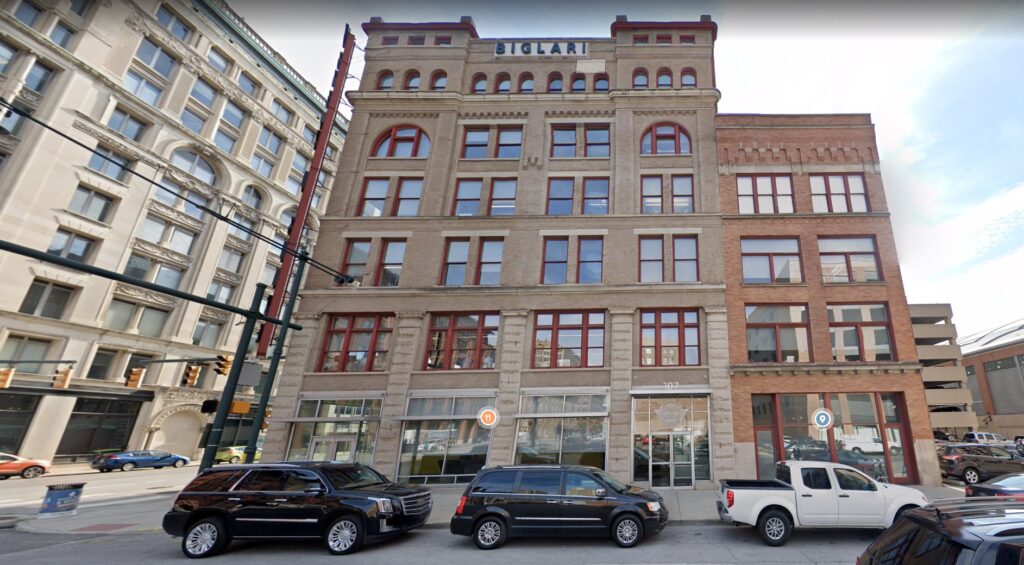 This building here at 107 S. Pennsylvania Street in Indianapolis, Indiana was once the home to The Hunt & Chase. This is as it appeared in a 2019 Google Street View capture.