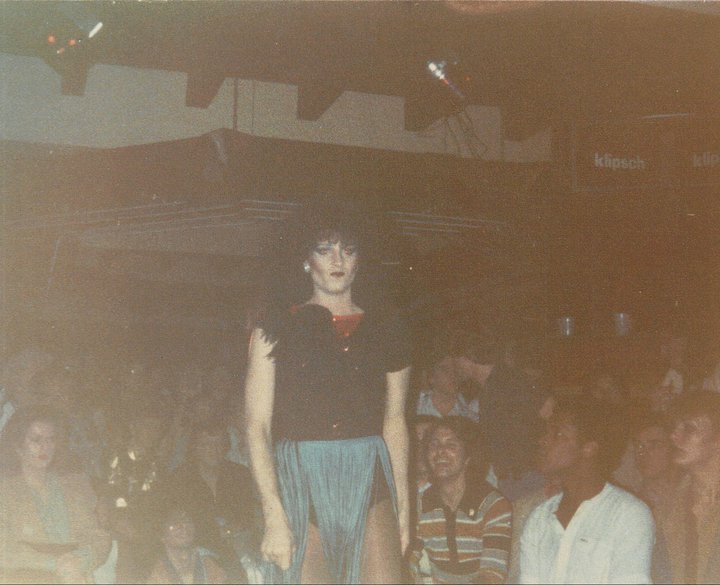 LaNora Takie starting her Talent.  The talent was  talent was "Why'd You Do What You Did into Money" and she changed costumes on stage. | Miss Gay Indiana America | The Hunt & Chase (Indianapolis, Indiana) | Circa 1980