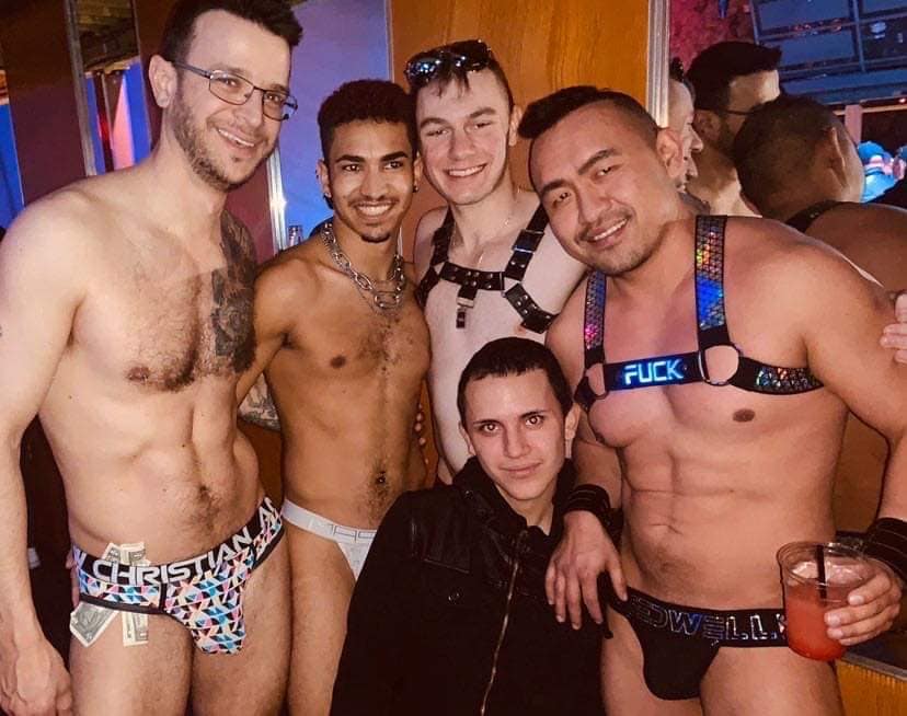 Johnny Dangerously, Zion Kirk, Blake Ellis and Zander Chang pose with a patron at Axis Nightclub (Columbus, Ohio) | February 2020