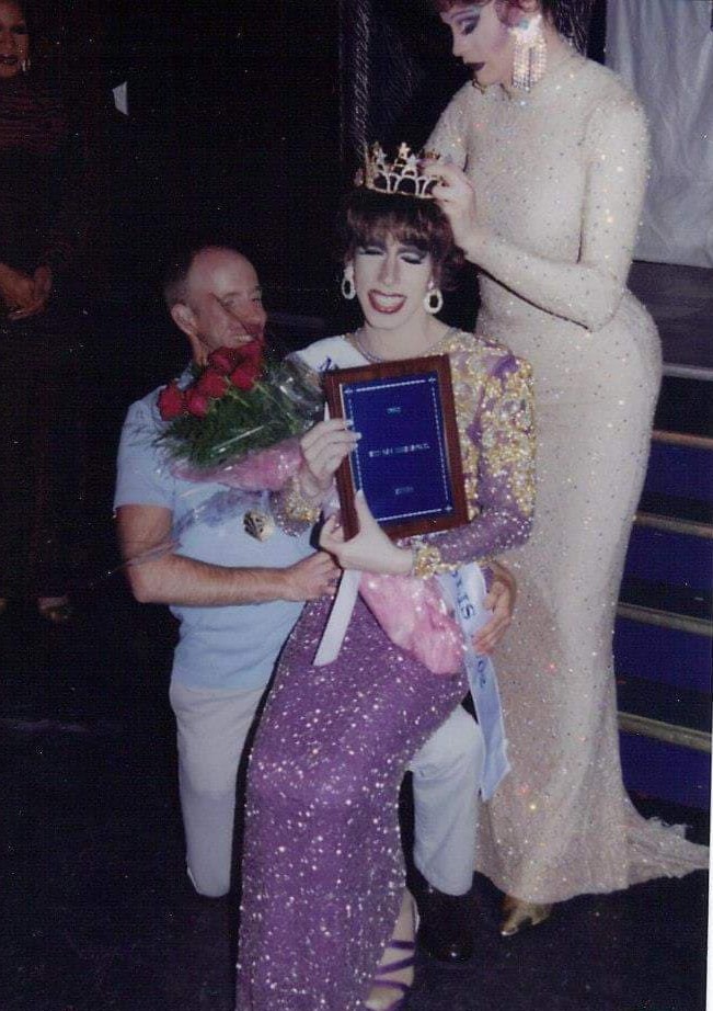 Tonya Bear Rogers (seated on the knee of Kole Michaels) being crowned Miss Gay Indianapolis America by Asia LaBouche | Miss Gay Indianapolis America | Club Cabaret (Indianapolis, Indiana) | 4/19/2002