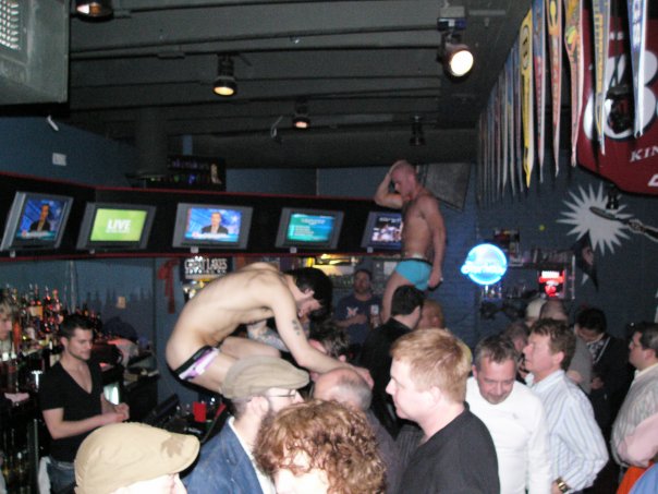 Johnny Dangerously and Jeffrey on the bar.   | Score Bar (Columbus, Ohio) | Circa 2009