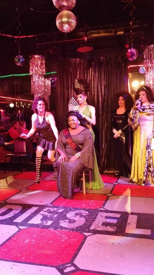 Daray Lorez being crowned Miss Diesel by Jaymee Sexton. In the back on the left is Summer Knight. On the right are Samantha Rollins and Amanda Sue Punchfuk. | Miss Diesel | Diesel Bar & Nightclub (Springfield, Ohio) | 1/24/2015
