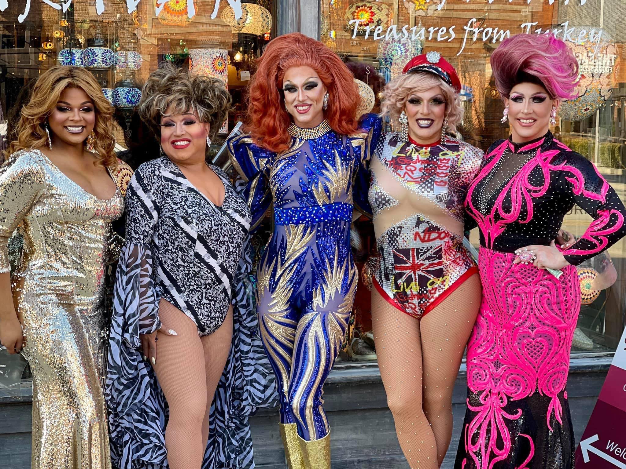 Zhané Dawlingz, Coco Vega, Deva Station, Valerie Taylor and Courtney Kelly pose in front of the Karavan store across the street from Union Cafe as the girls were getting ready at the nearby Axis Nightclub. | January 2021