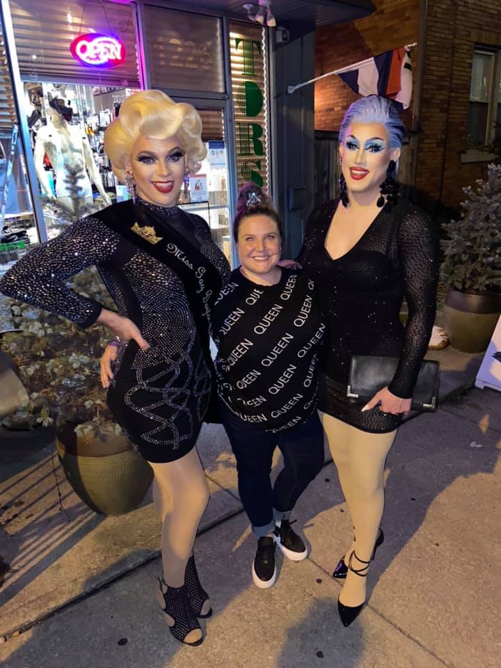 Shannon McNew (promoter for Miss Gay Dayton America) standing with her contestants Jackie O' (left) and Soy Queen (right) in front of Torso (next door to Boscoe's) at the Miss Gay Ohio America Review Show | Boscoe's (Columbus, Ohio) | 8/14/2021