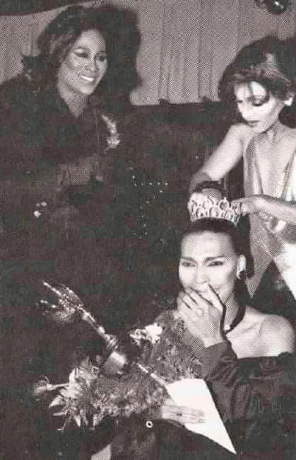 Hot Chocolate and Naomi Sims crowning Lisa King as Miss Gay USA 1984.