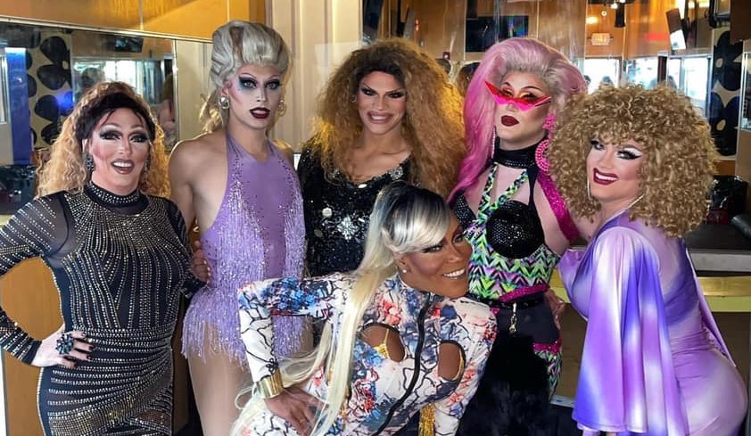 Back: Samantha Rollins, Blonde Vanity, Ava Aurora Foxx, Soy Queen and Cortney Carson; Front: Champagne Bordeaux | Axis Nightclub (Columbus, Ohio) | September 2021 CROPPED