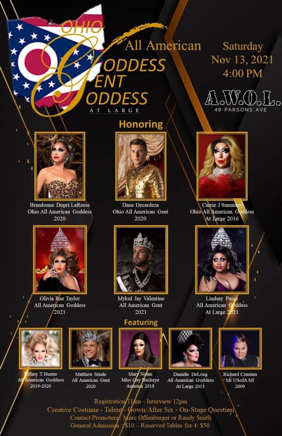 Ad | Ohio All American Gent and Goddess and at Large Pageants | A.W.O.L. (Columbus, Ohio) | 11/13/2021