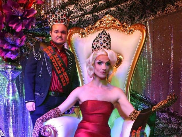 Viktor Grimm and Manhattan in their promo for Mr. Hall-O-King Asheville and Miss Hall-O-Qween Asheville CROPPED