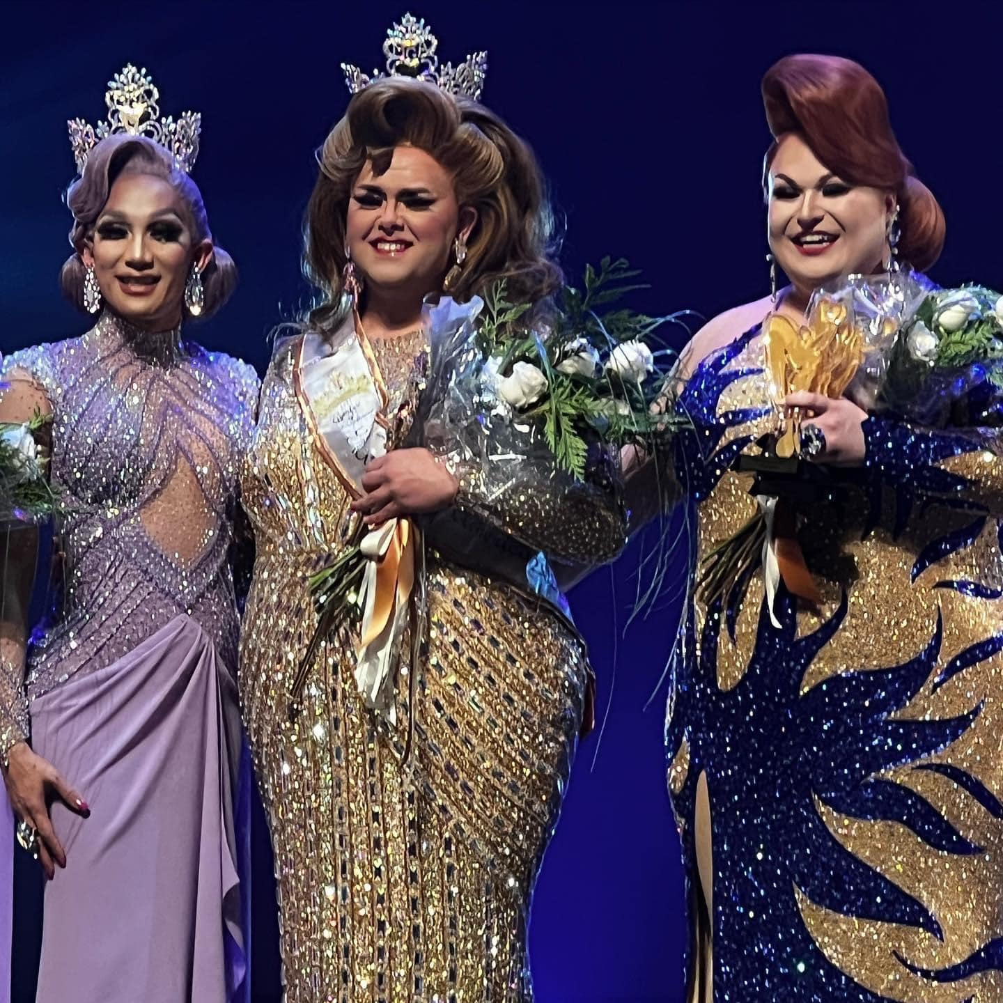 Dextaci (center) shortly after being crowned the new Miss Gay America with Pattaya Hart (left) and Shelita Bonet Hoyle (right) | Miss Gay America | Robinson Center (Little Rock, Arkansas) | 1/17 - 1/20/2022