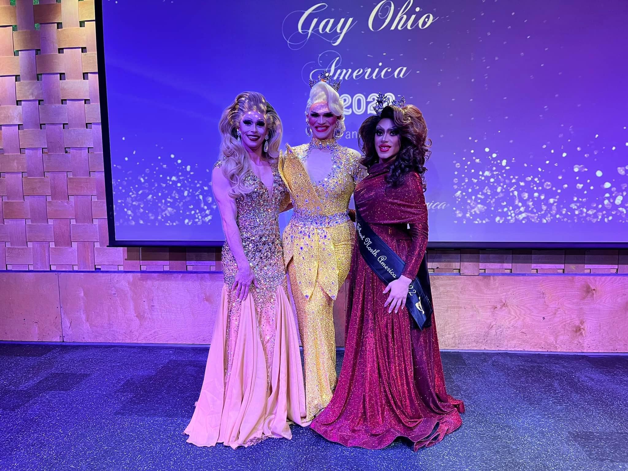 Claire Kelly (1st Alternate), Ava Aurora Foxx (reigning Miss Gay Ohio America) and Yasmine Kelly (Winner) at the first ever Miss Gay Short North America pageant. | Miss Gay Short North America | Axis Nightclub (Columbus, Ohio) | 1/29/2022