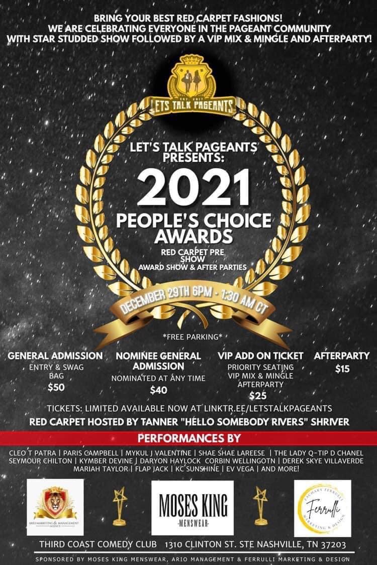 Third Coast Comedy Club (Nashville, Tennessee) | Let’s Talk Pageants Presents 2021 People’s Choice Awards | 12/29/2021