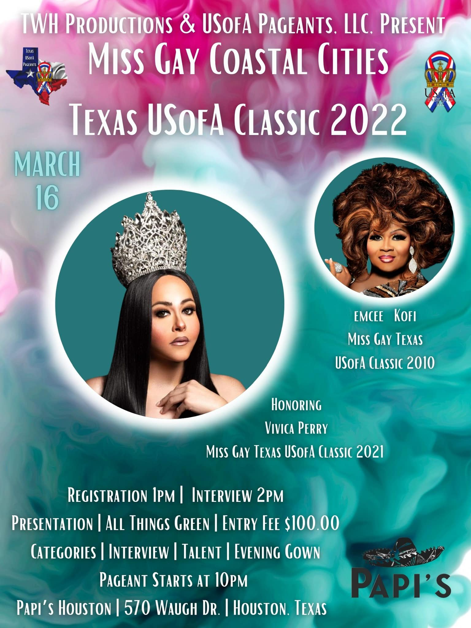 Ad | Miss Gay Coastal Cities USofA Classic | Papi's (Houston, Texas) | 3/16/2022