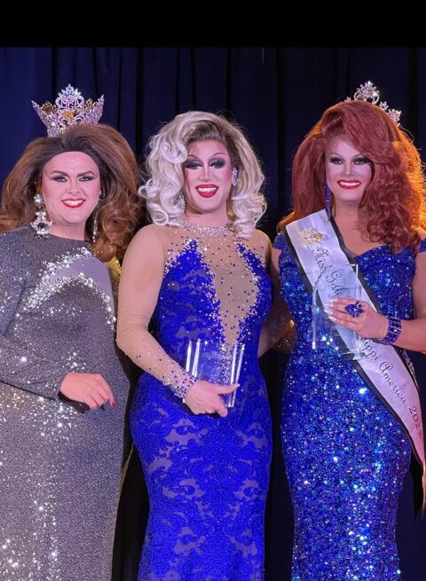 Dextaci (Miss Gay America), Soy Queen (1st Alternate) and Kendyll Michaels (Winner) at Miss Gay Mississippi America held at Hal and Mal's in Jackson, Mississippi on 7/9/2022.