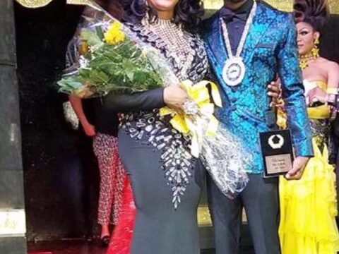 Kennedy Davenport and Zavior Dickerson Dupree after capturing the title of Mr. and Miss Gay Black Houston | Club 2020 (Houston, Texas) | 4/9/2017