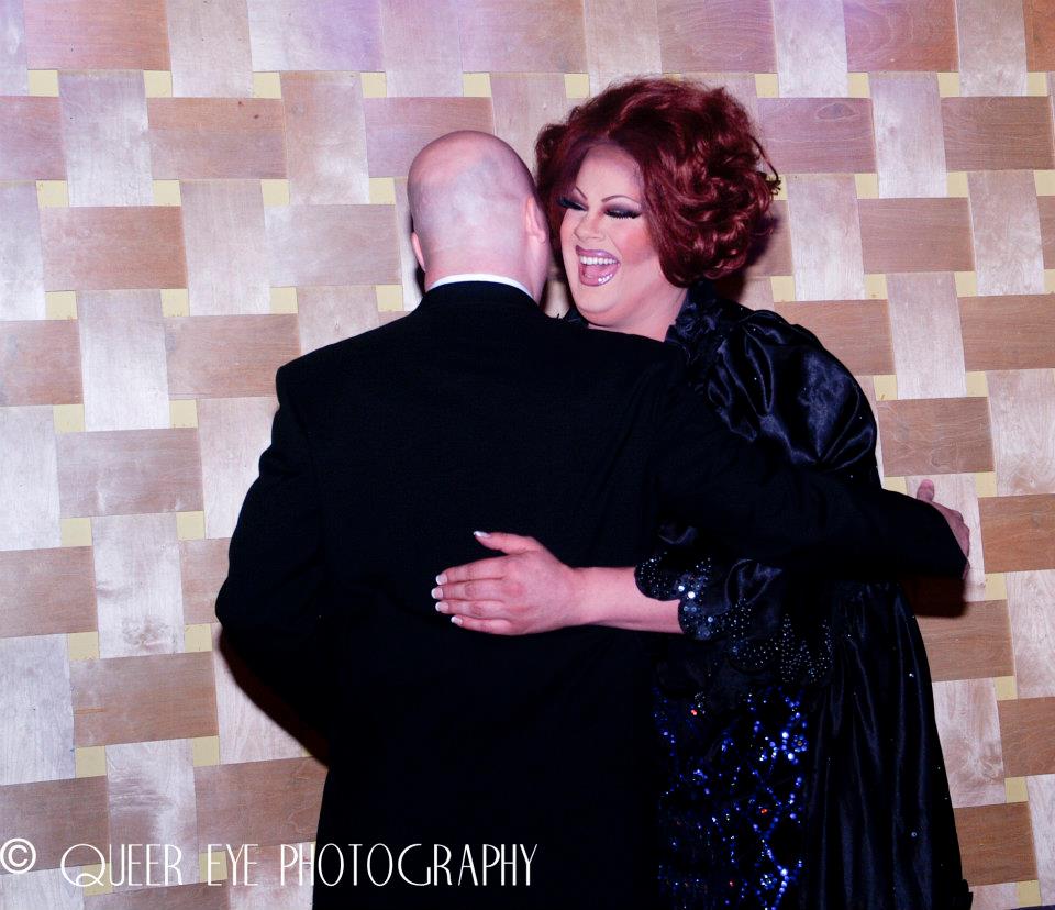 Nina West receives a hug from Aron Aranda (Promoter of Miss Gay Mid Atlantic America) | Miss Gay Mid Atlantic America Pageant | Axis Nightclub (Columbus, Ohio) | 5/19/2012 | Photo by Queer Eye Photography